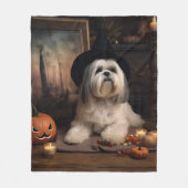 Lhasa Apso Pompoenen Halloween Griezelen Fleece Deken (Voorkant)