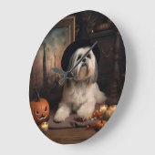 Lhasa Apso Pompoenen Halloween Griezelen Grote Klok (Hoek)