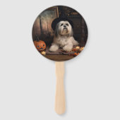 Lhasa Apso Pompoenen Halloween Griezelen Handwaaier (Voorkant)