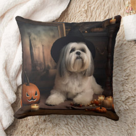 Lhasa Apso Pompoenen Halloween Griezelen Kussen