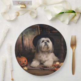 Lhasa Apso Pompoenen Halloween Griezelen Papieren Bordje