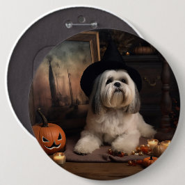 Lhasa Apso Pompoenen Halloween Griezelen Ronde Button 6,0 Cm