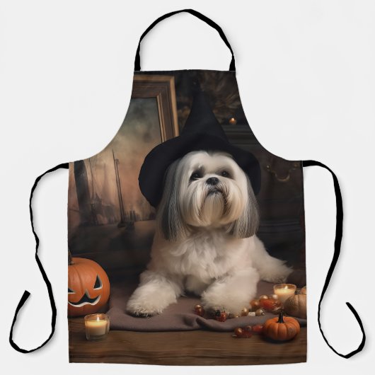 Lhasa Apso Pompoenen Halloween Griezelen Schort (Voorkant)