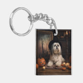 Lhasa Apso Pompoenen Halloween Griezelen Sleutelhanger (Voorkant Links)