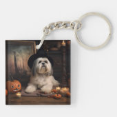 Lhasa Apso Pompoenen Halloween Griezelen Sleutelhanger (Achterkant)
