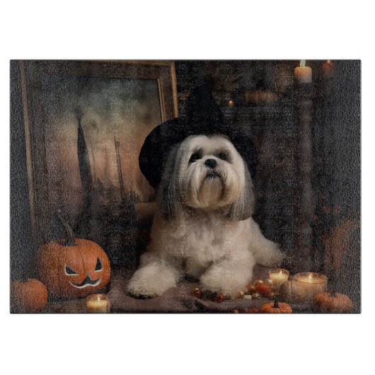 Lhasa Apso Pompoenen Halloween Griezelen Snijplank (Voorkant)