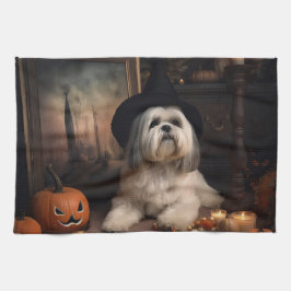 Lhasa Apso Pompoenen Halloween Griezelen Theedoek