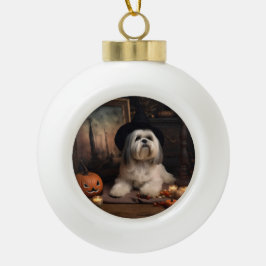 Lhasa Apso Pompoenen Halloween Griezels Keramische Bal Ornament