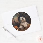Lhasa Apso Pompoenen Halloween Griezels Ronde Sticker (Envelop)