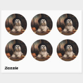 Lhasa Apso Pompoenen Halloween Griezels Ronde Sticker (Vel)