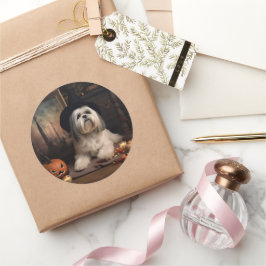 Lhasa Apso Pompoenen Halloween Griezels Ronde Sticker