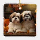 Lhasa Apso Pup Autumn Delight Pompoen  Keramisch Ornament (Achterkant)