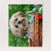 Lhasa Apso Puppy Dog in een mandje Legpuzzel (Verticaal)