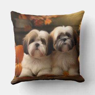Lhasa Apso Puppy Herfst Plezier Pompoen  Kussen