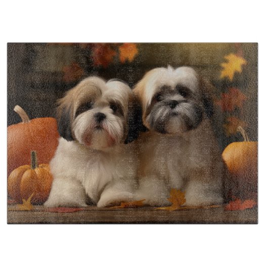 Lhasa Apso Puppy Herfst Plezier Pompoen  Snijplank (Voorkant)