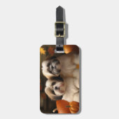 Lhasa Apso Puppy Herfst Verrukking Pompoen Bagagelabel (Voorkant verticaal)
