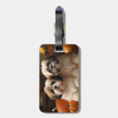 Lhasa Apso Puppy Herfst Verrukking Pompoen Bagagelabel (Achterkant verticaal)