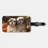 Lhasa Apso Puppy Herfst Verrukking Pompoen Bagagelabel (Achterkant horizontaal)
