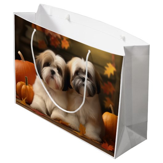 Lhasa Apso Puppy Herfst Verrukking Pompoen Groot Cadeauzakje (Achterkant Gekanteld)