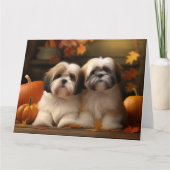 Lhasa Apso Puppy Herfst Verrukking Pompoen Kaart (Voorkant)
