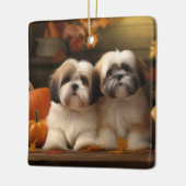 Lhasa Apso Puppy Herfst Verrukking Pompoen Keramisch Ornament (Links)