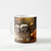 Lhasa Apso Puppy Herfst Verrukking Pompoen Koffiemok (Voorkant links)