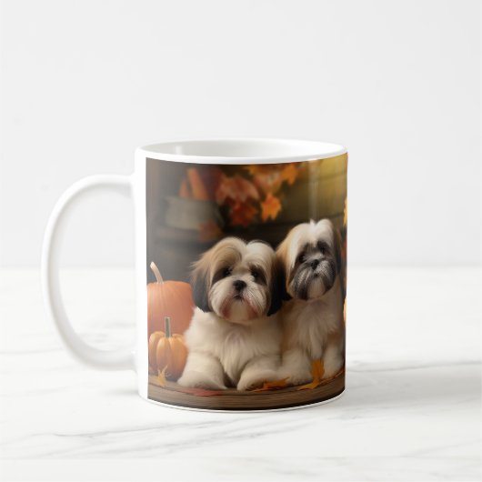 Lhasa Apso Puppy Herfst Verrukking Pompoen Koffiemok (Links)