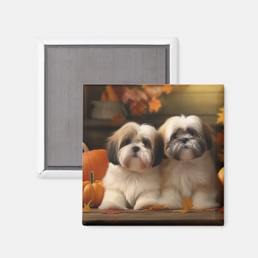 Lhasa Apso Puppy Herfst Verrukking Pompoen Magneet (Voorkant / Achterkant)