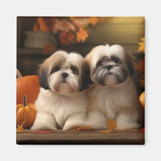 Lhasa Apso Puppy Herfst Verrukking Pompoen Magneet (Voorkant)