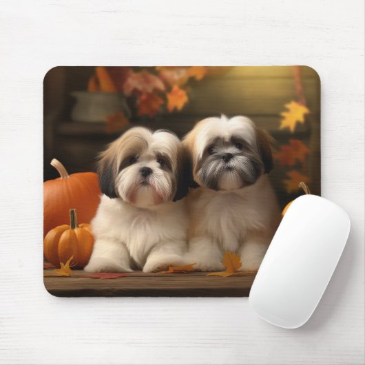 Lhasa Apso Puppy Herfst Verrukking Pompoen Muismat (Met muis)