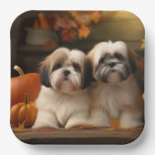 Lhasa Apso Puppy Herfst Verrukking Pompoen Papieren Bordje (Voorkant)