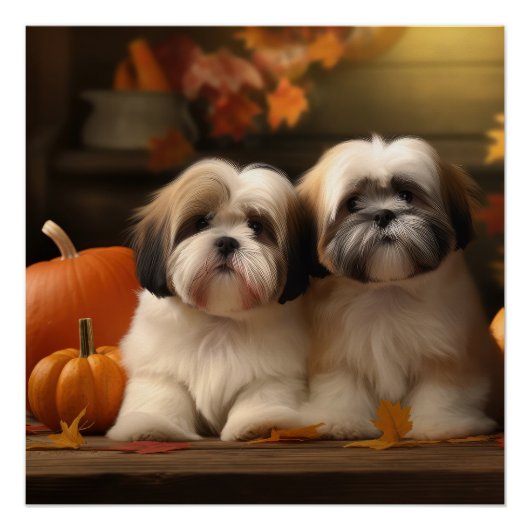 Lhasa Apso Puppy Herfst Verrukking Pompoen Perfect Poster (Voorkant)