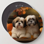 Lhasa Apso Puppy Herfst Verrukking Pompoen Ronde Button 6,0 Cm (Voorkant /achterkant)