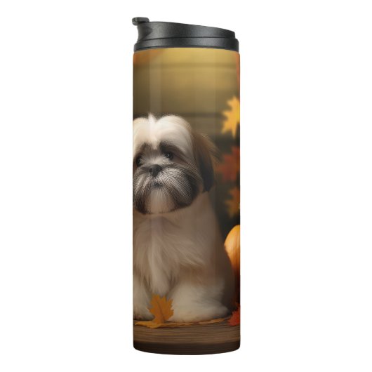 Lhasa Apso Puppy Herfst Verrukking Pompoen Thermosbeker (Geroteerd rechts)