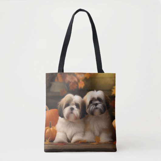 Lhasa Apso Puppy Herfst Verrukking Pompoen Tote Bag (Voorkant)