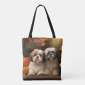 Lhasa Apso Puppy Herfst Verrukking Pompoen Tote Bag (Achterkant)