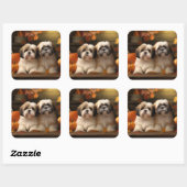 Lhasa Apso Puppy Herfst Verrukking Pompoen Vierkante Sticker (Vel)