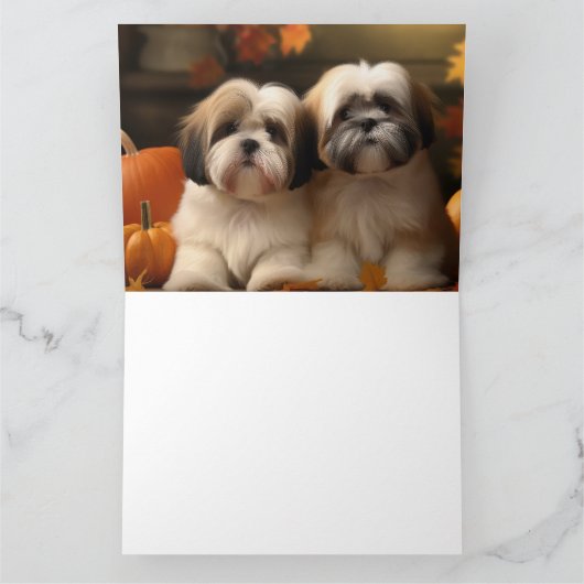 Lhasa Apso Puppy Herfstplezier Pompoen  Kaart (Binnen)