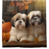 Lhasa Apso Puppy Herfstvreugde Pompoen Douchegordijn (Voorkant)