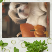 Lhasa Apso Puppy Herfstvreugde Pompoen Theedoek (Gevouwen)
