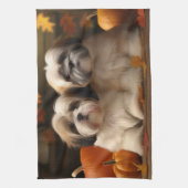 Lhasa Apso Puppy Herfstvreugde Pompoen Theedoek (Verticaal)