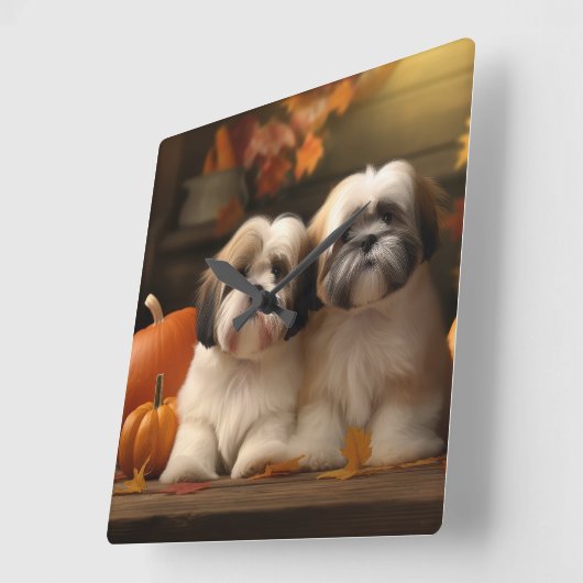 Lhasa Apso Puppy Herfstvreugde Pompoen Vierkante Klok (Hoek)