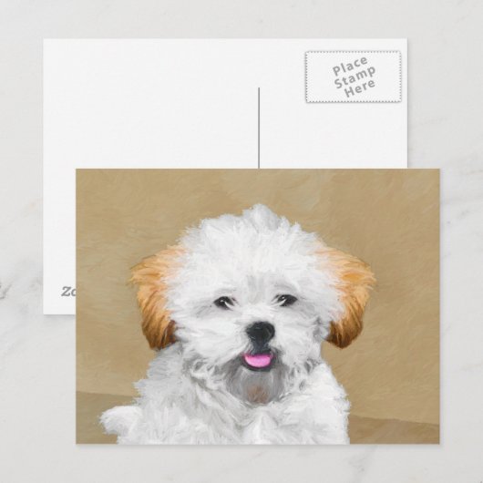 Lhasa Apso Puppy Painting - Cute Original Dog Art Briefkaart (Voorkant / Achterkant)