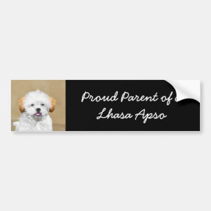 Lhasa Apso Puppy Painting - Cute Original Dog Art Bumpersticker
