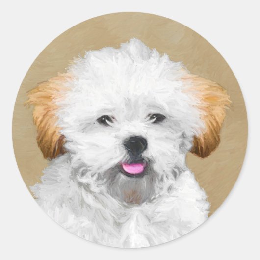 Lhasa Apso Puppy Painting - Cute Original Dog Art Ronde Sticker (Voorkant)