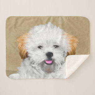 Lhasa Apso Puppy Painting - Cute Original Dog Art Sherpa Deken