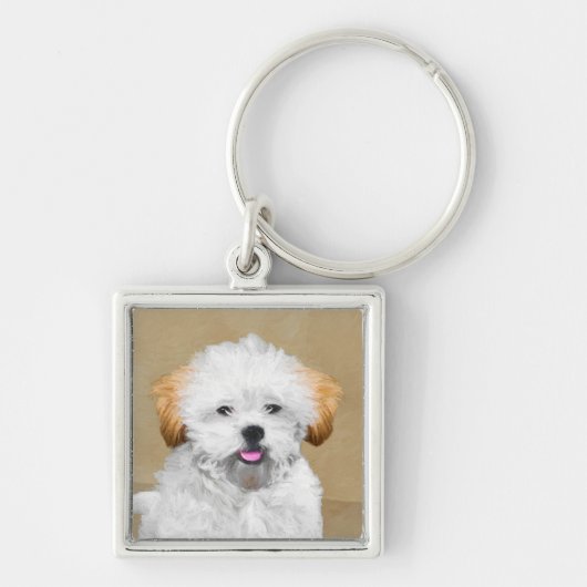 Lhasa Apso Puppy Painting - Cute Original Dog Art Sleutelhanger (Voorkant)