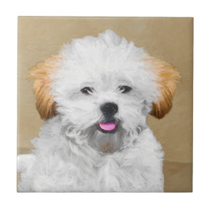 Lhasa Apso Puppy Painting - Cute Original Dog Art Tegeltje