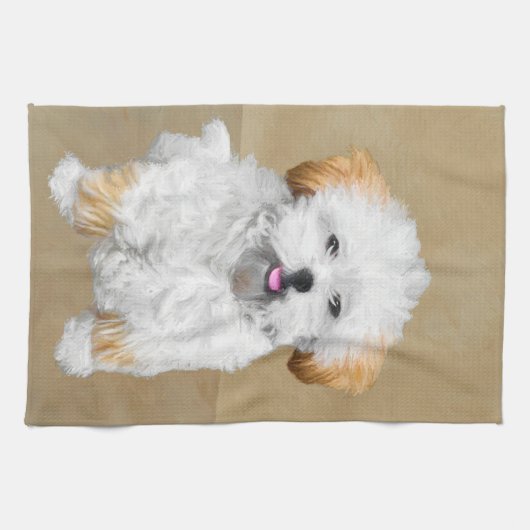 Lhasa Apso Puppy Painting - Cute Original Dog Art Theedoek (Horizontaal)