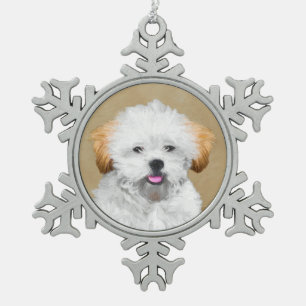 Lhasa Apso Puppy Painting - Cute Original Dog Art Tin Sneeuwvlok Ornament